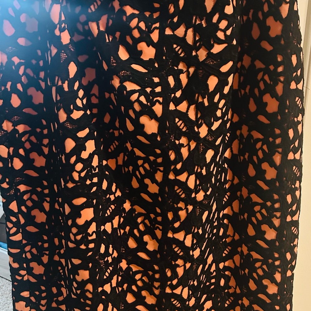 Chic Lace Overlay Pencil Skirt in Black and Peach